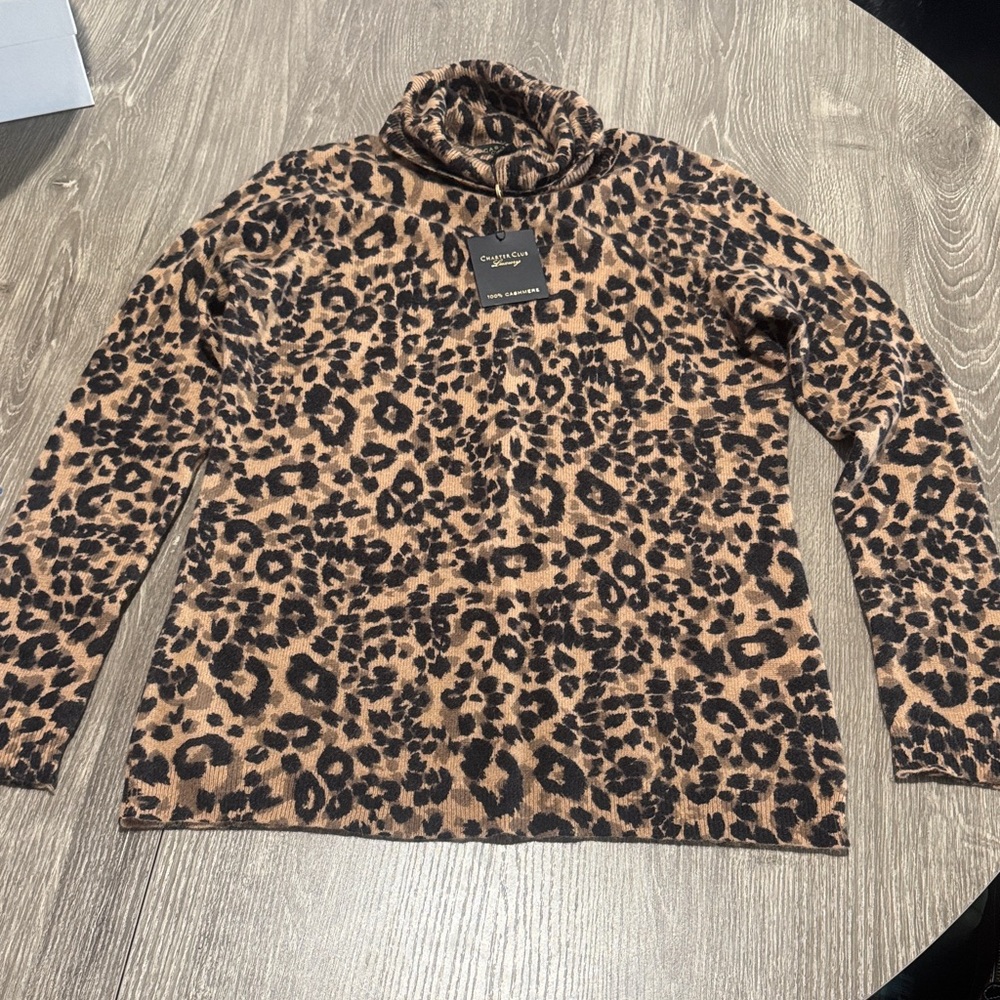 Charter Club Leopard Print Cowl Neck Sweater - Tan and Black